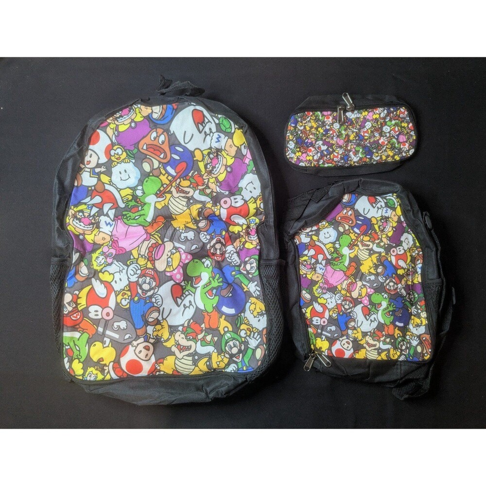 Mario Brothers Characters 3 PIECE SET Backpack, Lunch Bag and Pencil Bag